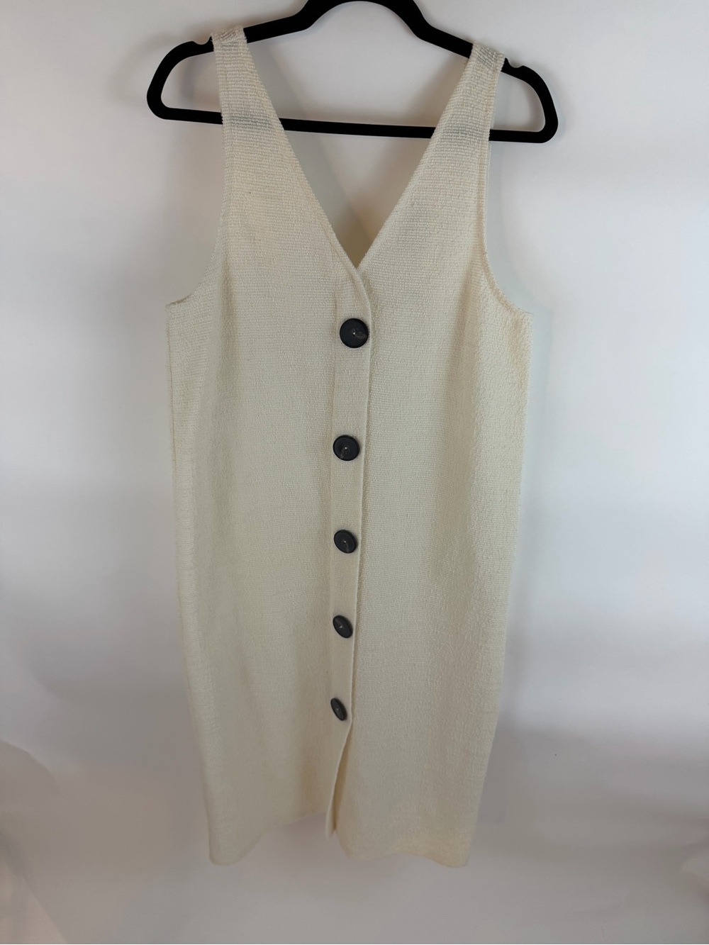Zara Trafaluc Cream Textured Button Front Sleeveless Dress Size Large - Picture 2 of 6